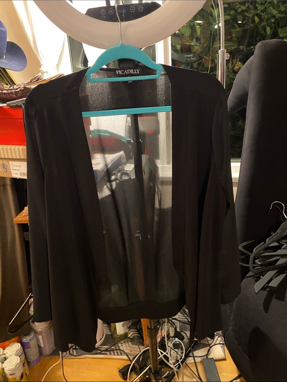 Picadilly Black Satin-Look Open Cardigan